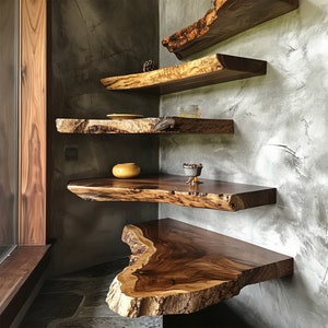 Estantes de pared de madera de pino de 3 niveles, estantes de madera  rústica para exhibición de pared, estante decorativo para montar en la  pared