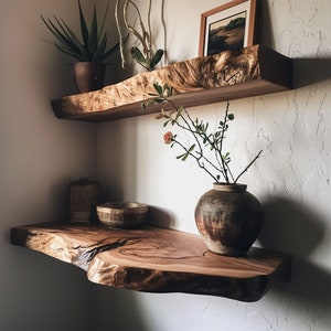 Walnut floating shelf floating wall shelf live edge wooden bookshelf floating corner shelf home decor