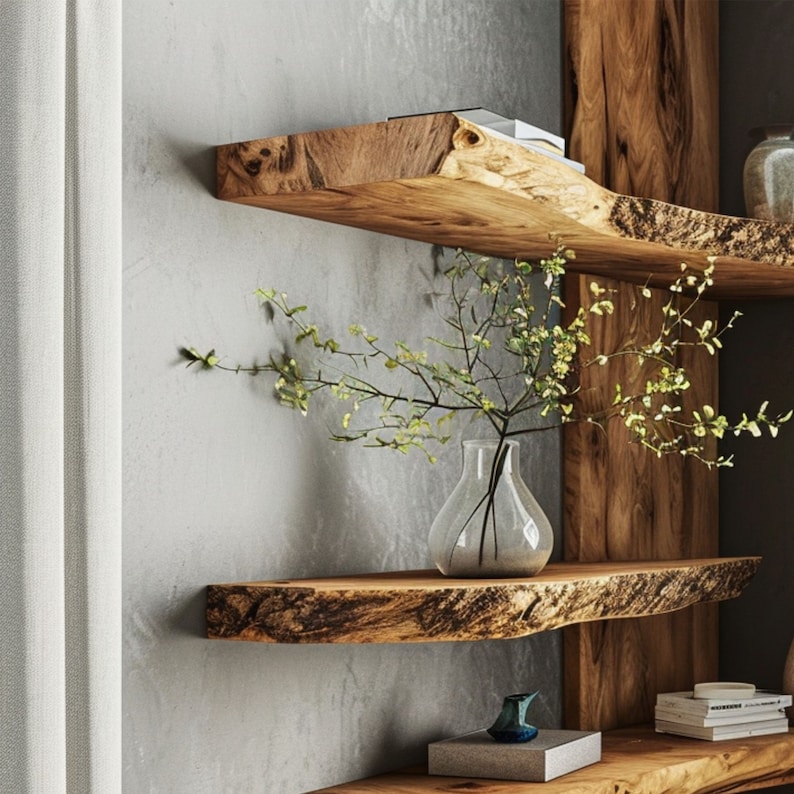 Floating Corner Shelf Live Edge Floating Shelf Bookshelf Decorations