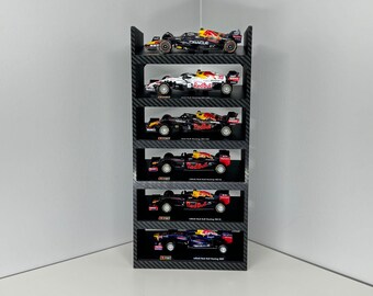 V2 6 Car Tilted Bburago 1:43 1/43 F1 Formula 1 Race Car Display Stand w Wall Mount Hanging Shelf Storage Diorama Diecast Model Angled