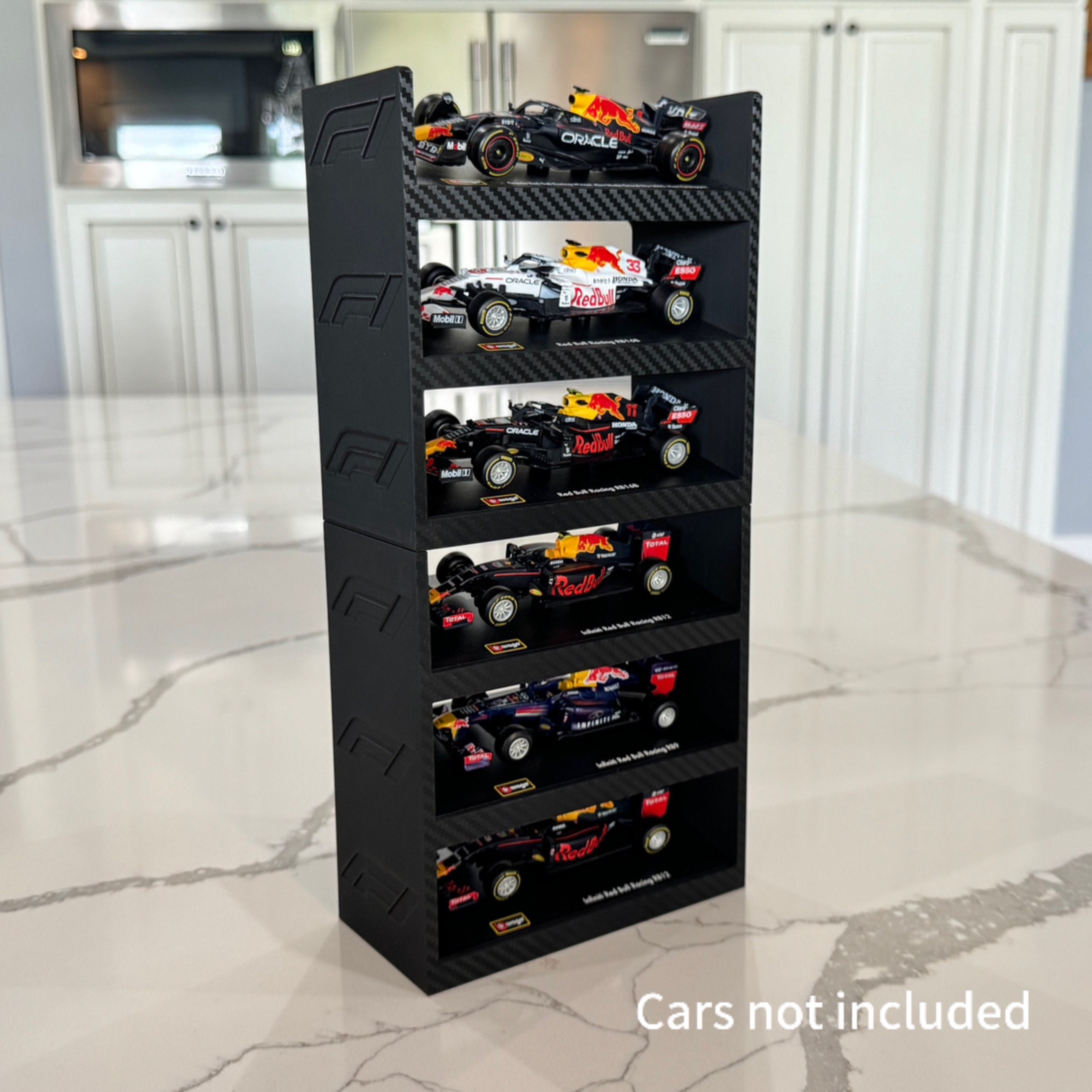 V2 6 Car Tilted Bburago 1:43 1/43 F1 Formula 1 Race Car Display Stand w Wall Mount Hanging Shelf Storage Diorama Diecast Model Angled