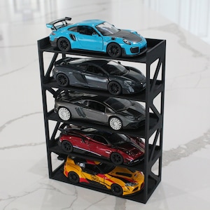 1/32-1/43 Diecast 5 Car Display Stand w Wall Mount Hanging Shelf Storage Diorama Model Car Pull Back Jada Fits 1/32, 1/36, 1/38, 1/43