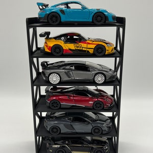 1/32-1/43 Diecast 6 Car Display Stand w Wall Mount Hanging Shelf Storage Diorama Model Car Pull Back Jada Fits 1/32, 1/36, 1/38, 1/43