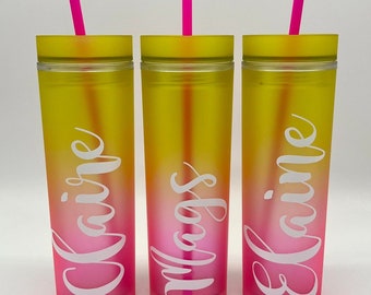 Personalised Rainbow Tumbler Cups | Bright Coloured Rainbow Tumbler with Straw | Tall Skinny Tumbler