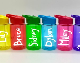 Personalised Kids Mini Water Bottle Love White Reusable Clear Straw Bottle Summer Time Hydrate Colourful