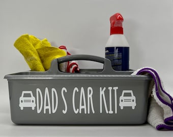 Personalised Dad's Car Kit Cleaning Caddy, Dad Gift's, Car Washing Box, Caddie, Tub. Silver Personalised Cleaning Box