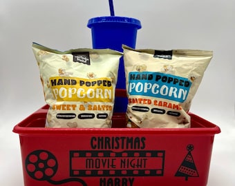 Christmas Personalised Movie Night Box, Festive Family Time, Date Night, Girls Night, Kids Festive Film Party Caddy for Drinks and Sweets