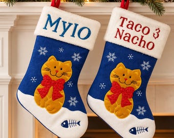 Personalised Cat Christmas Stocking, Custom Cat Stocking, Pet Christmas Gift