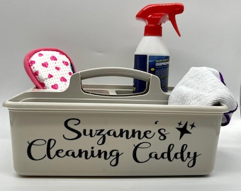 Personalised Cleaning Caddy, Cleaning basket, Caddie Tub, Oatmeal Beige, Personalised Cleaning Box