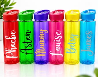 Personalised Water Bottle With Flip Top Straw, 750ml | Reusable BPA-Free Kids Bottle | Custom Name Back to School Gift