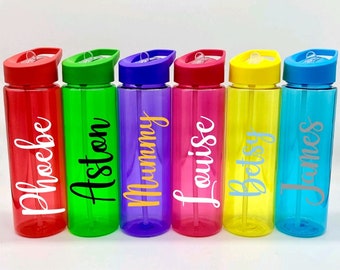 Personalised Drinks Water Bottle With Flip Top Straw. Any Name 750ml. Reusable Water Bottle. Back to School. Eco Friendly BPA Free. Gift