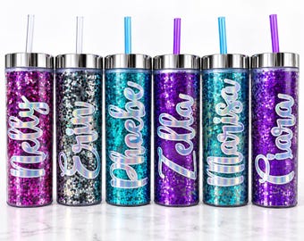 Personalised Glitter Confetti Tumbler with Straw, Reusable Party Cup