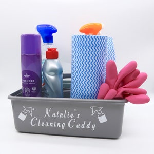 Personalised Cleaning Caddy, Cleaning basket, Caddie, Tub. Silver Personalised Cleaning Box image 2