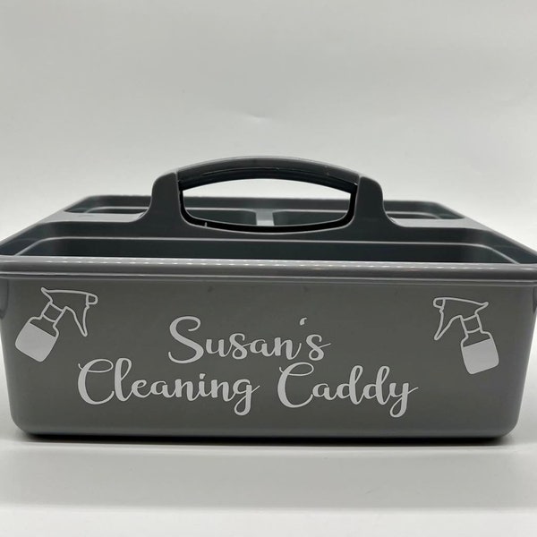 Personalised Cleaning Caddy, Cleaning basket, Caddie, Tub. Silver Personalised Cleaning Box