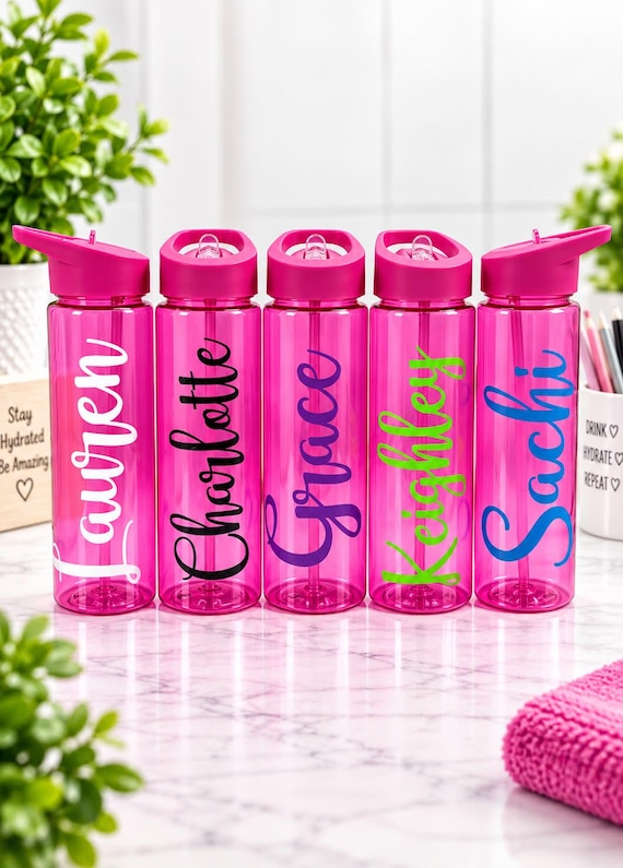 Personalised Pink Tritan Water Bottle, Custom Name, Reusable Bottle