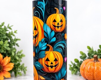 Halloween Pumpkin Floral 20oz Tumbler with Lid and Straw, Insulated