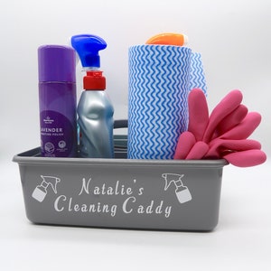 Personalised Cleaning Caddy, Cleaning basket, Caddie, Tub. Silver Personalised Cleaning Box image 3