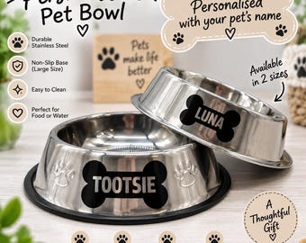Personalised Pet Bowl - Custom Dog or Cat Bowl - Stainless Steel - Non Slip