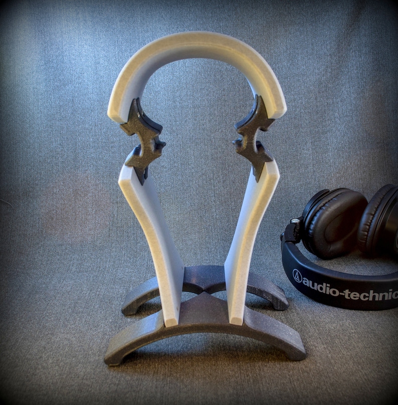Sturdy and Beautifully Curved Custom Multicolored 3D Printed Headphone Stand Sleek Marble look and Galaxy Grey