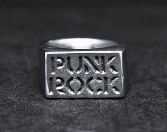 PUNK ROCK Signet ring, pewter ring, biker ring, quotes ring, customize ring, punk gifts, tock n roll gifts, anarchy ring, hardcore punk ring