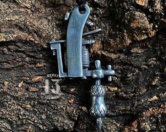 Hand Sculpted tattoo machine pendant. Oxidized lead free pewter tattoo machine pendants. perfect gift for a tattoo lovers