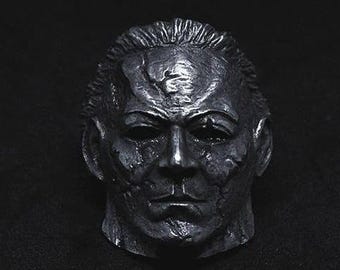 The Slasher: asesino en serie de la película de Halloween, anillo de Michael Myers, joyería satánica, punk rock, anillo de Baphomet, máscara espeluznante, anillo de calavera de peltre
