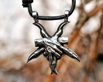 Hand Sculpted Inverted Pentagram Hand Pendant : Oxidized Lead Free