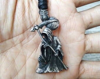 Hand sculpted Grim Reaper pewter pendant : Oxidized lead free pewter necklace