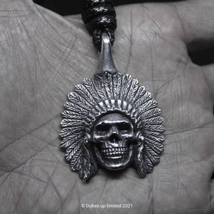 Hand sculpted indian skull pendant Oxidized lead free pewter necklace