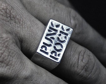 Hand casted Punk Rock signet ring : Oxidized lead free pewter punk rocker ring