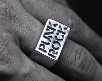 Hand casted Punk Rock signet ring : Oxidized lead free pewter ring