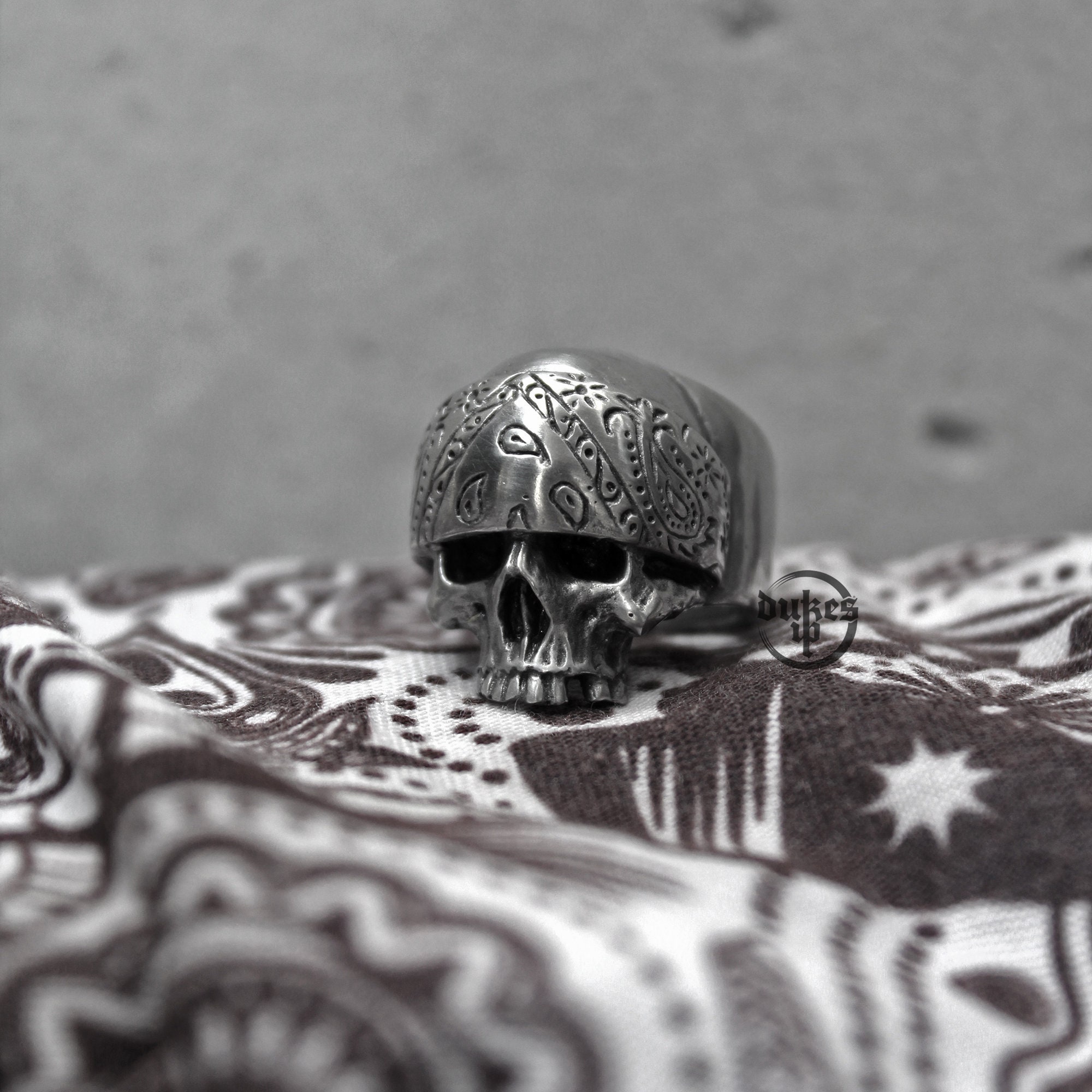 Hand Sculpted Jawless Skull Bandana Gangster Ring : Oxidized Lead Free ...