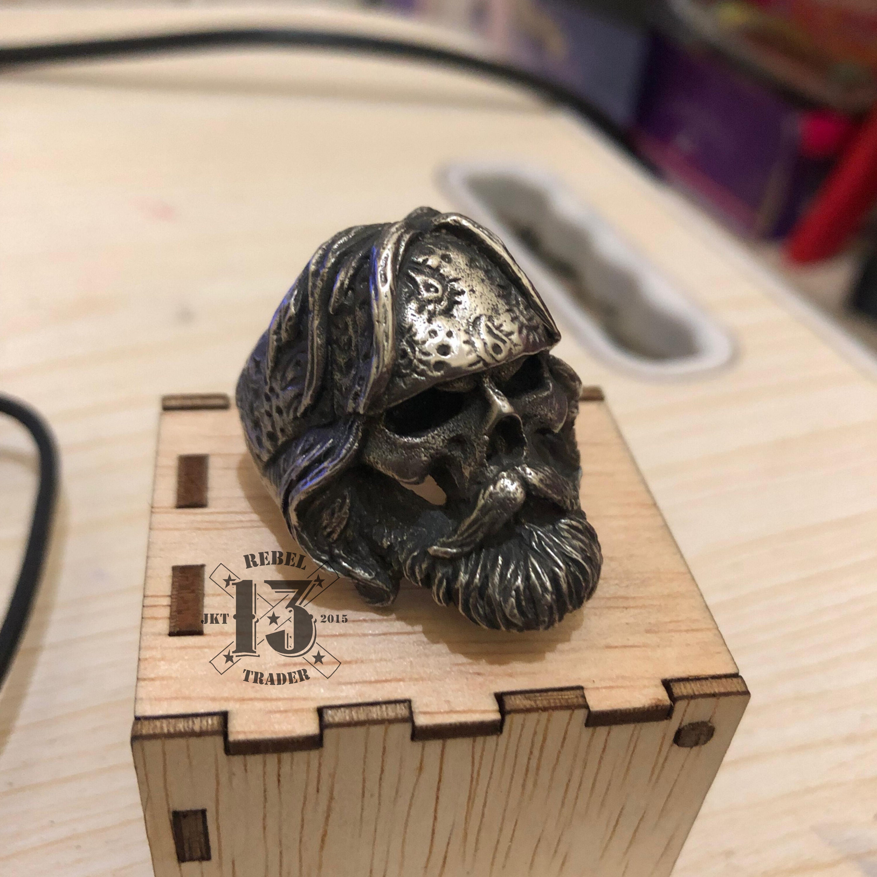 Rebel bearded biker bandana skull ring, motorcycle gang biker ring, punk rock style skull rings, satanic ring, perfect birthday gif for him