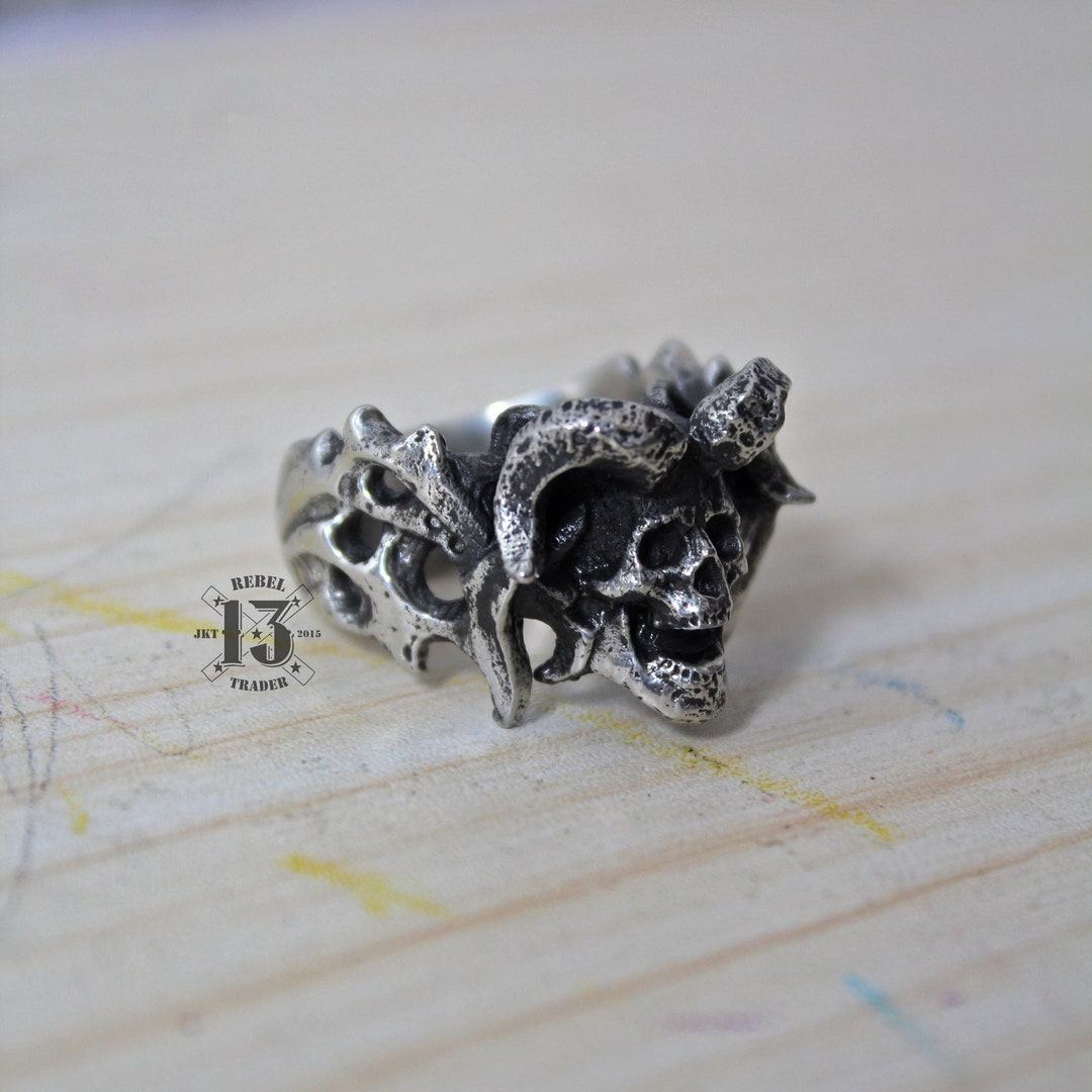 Handmade Azazel Skull Ring, Demonic Entity Skull Rings, Devil