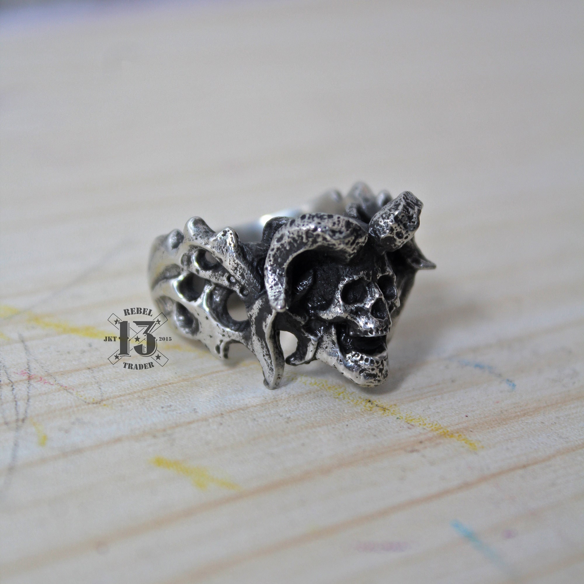 Handmade Azazel Skull Ring, Demonic Entity Skull Rings, Devil