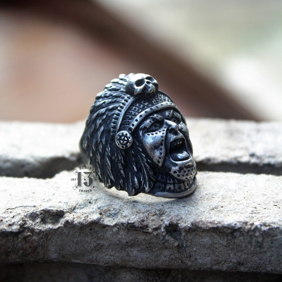 IndianJewelry ＊RINGのみ Hand Sculpted Indian Head Pewter Ring : Oxidized Lead Free Pewter