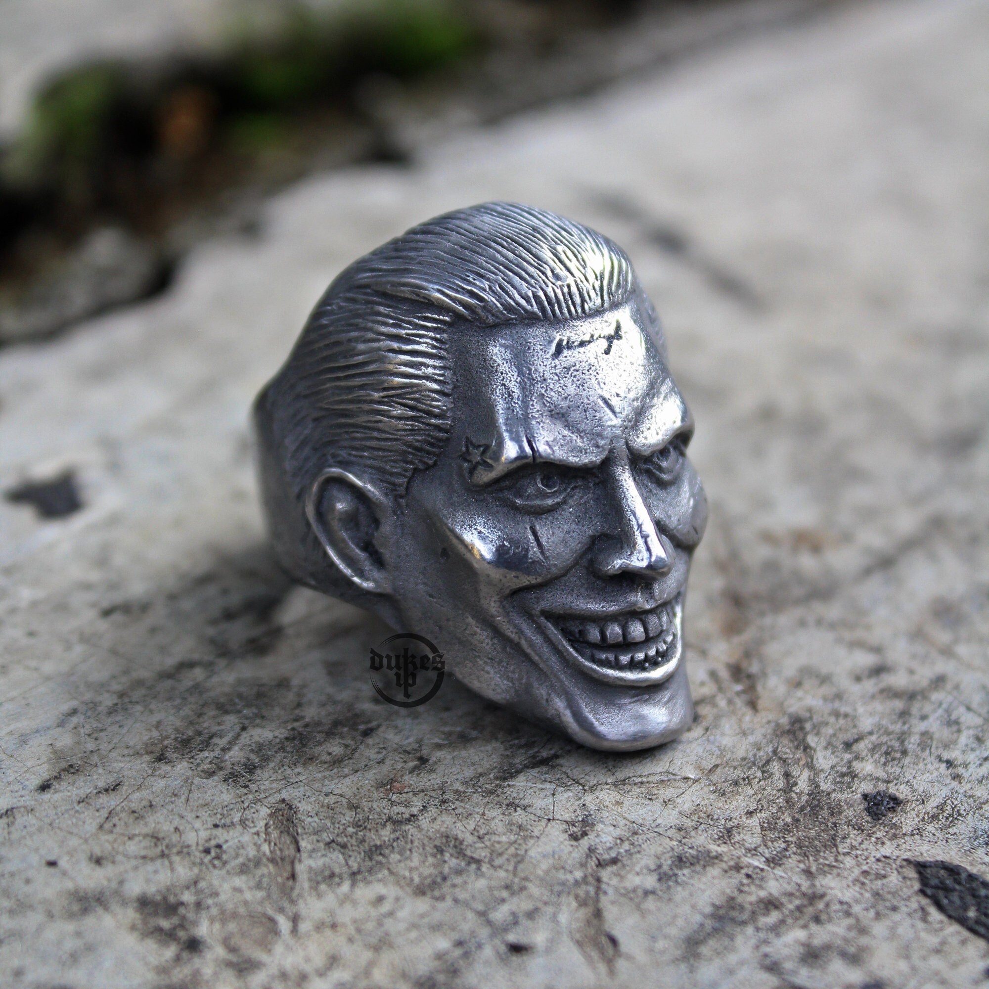 Anillo Joker Jared Leto esculpido a mano peltre oxidado sin plomo laton blanco y anillo de plata de ley Etsy Mexico