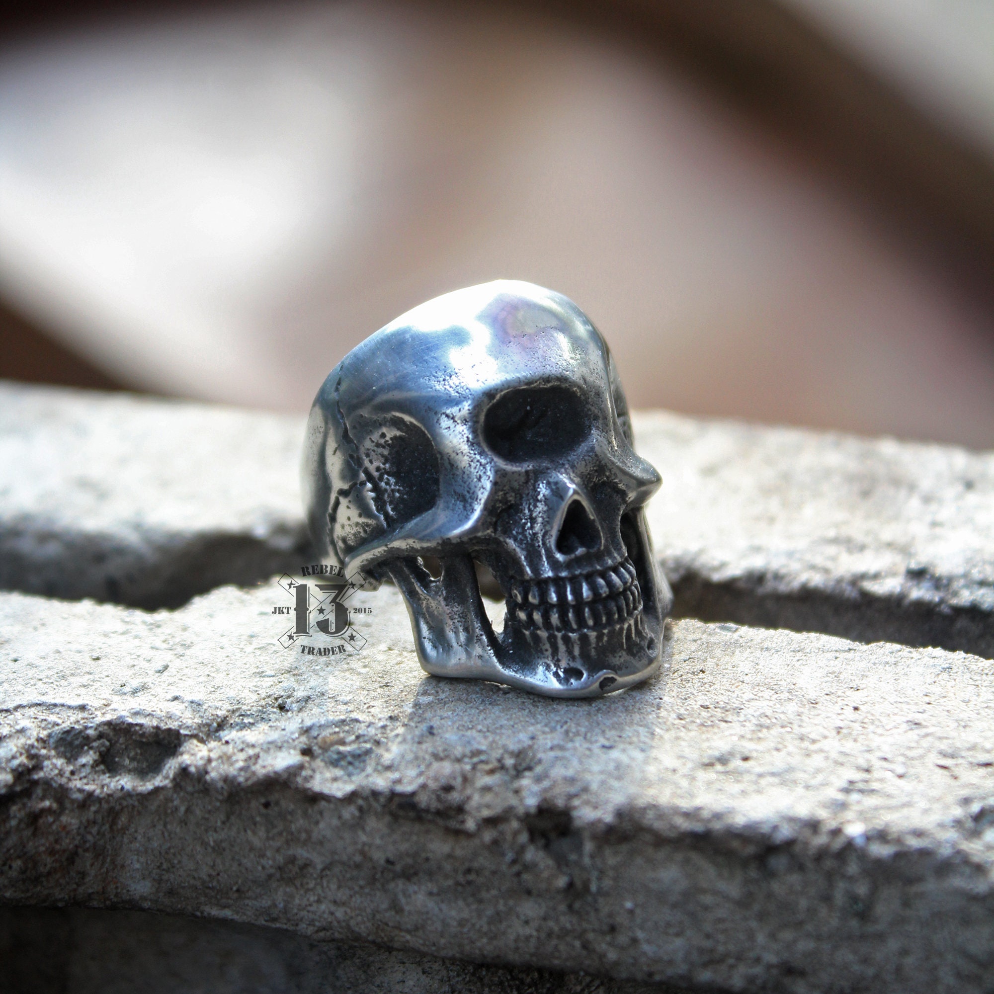Hand Sculpted Cyclops Skull Pewter Ring : Oxidized Lead Free