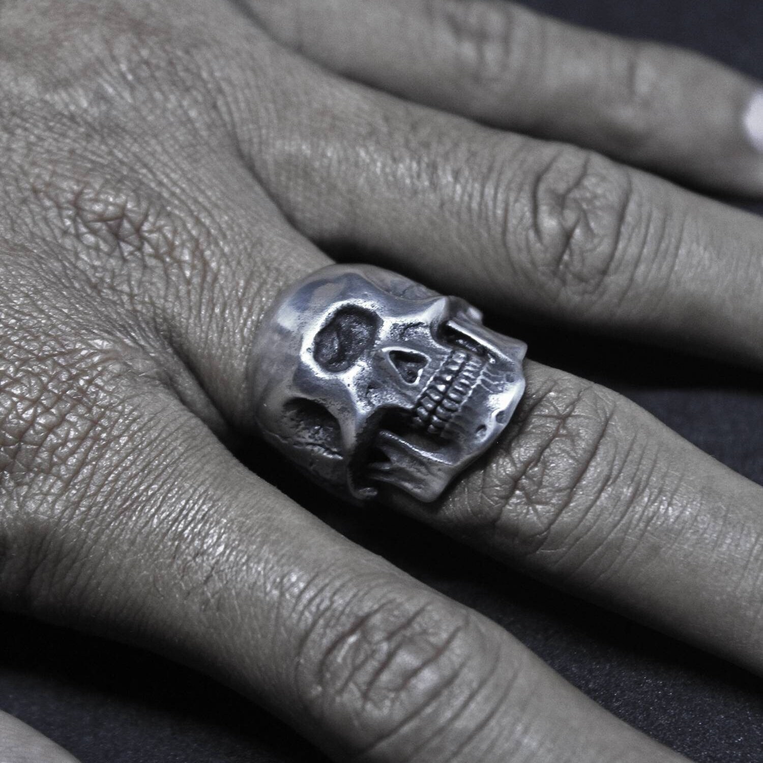 Hand Sculpted Cyclops Skull Pewter Ring : Oxidized Lead Free
