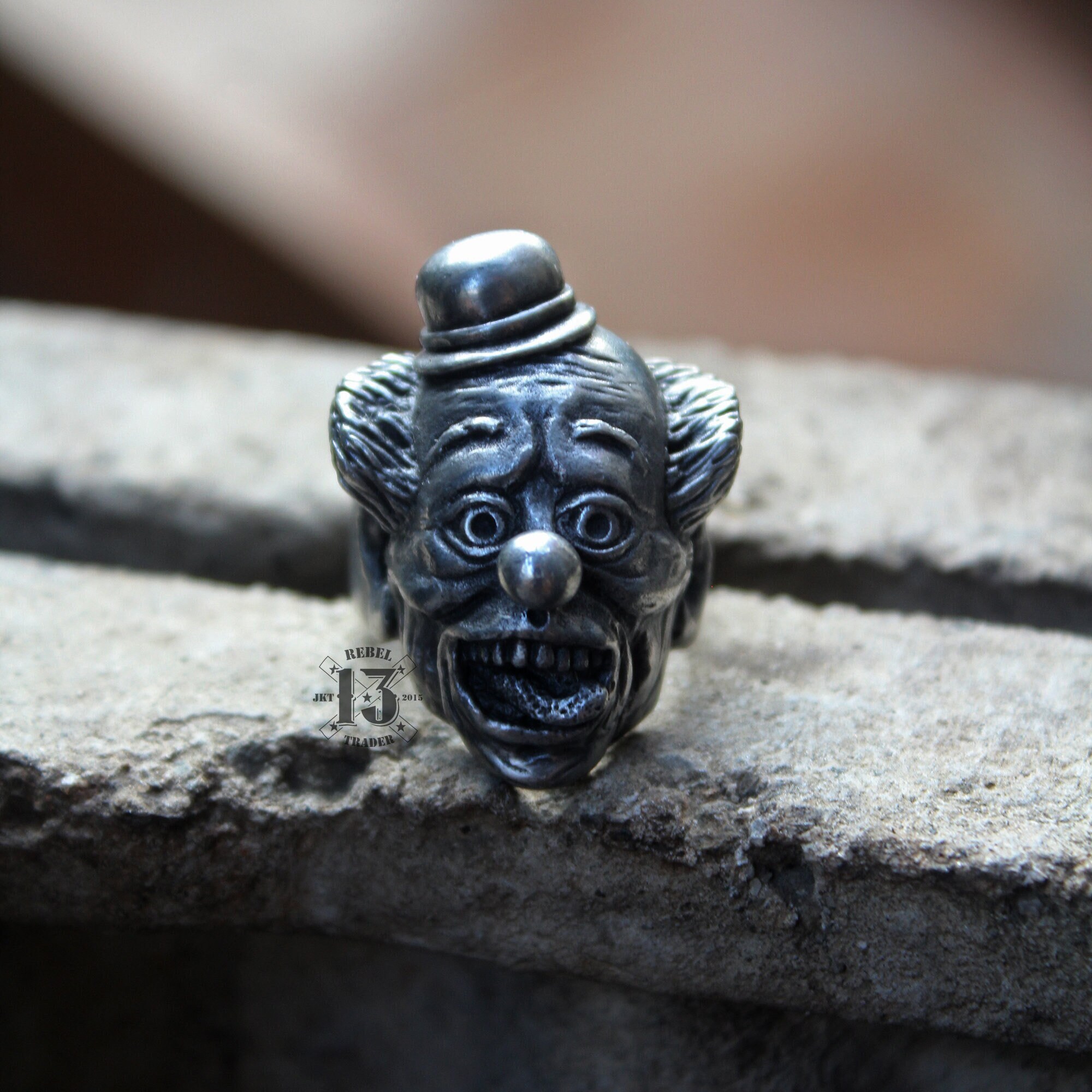 Hand Sculpted Crazy Clown Ring : Oxidized Lead Free Pewter