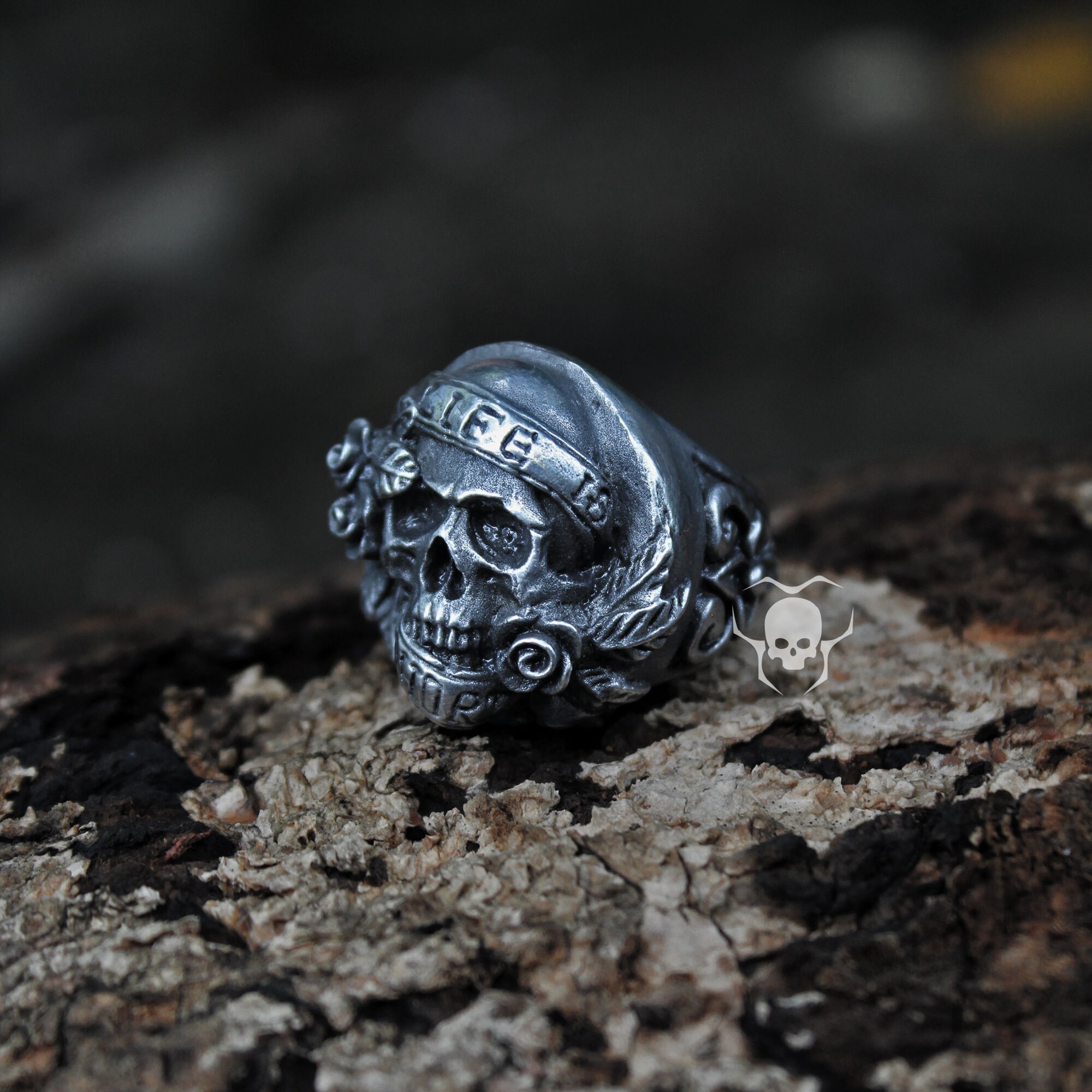 Skull Rings Floral Flower Big Skull Ring, Tropical Style Skull Jewelry, Big Rebel ...