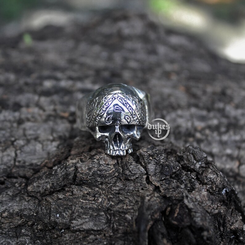 Hand Sculpted Jawless Hardcore Mexican Gangster Skull Bandana Ring ...