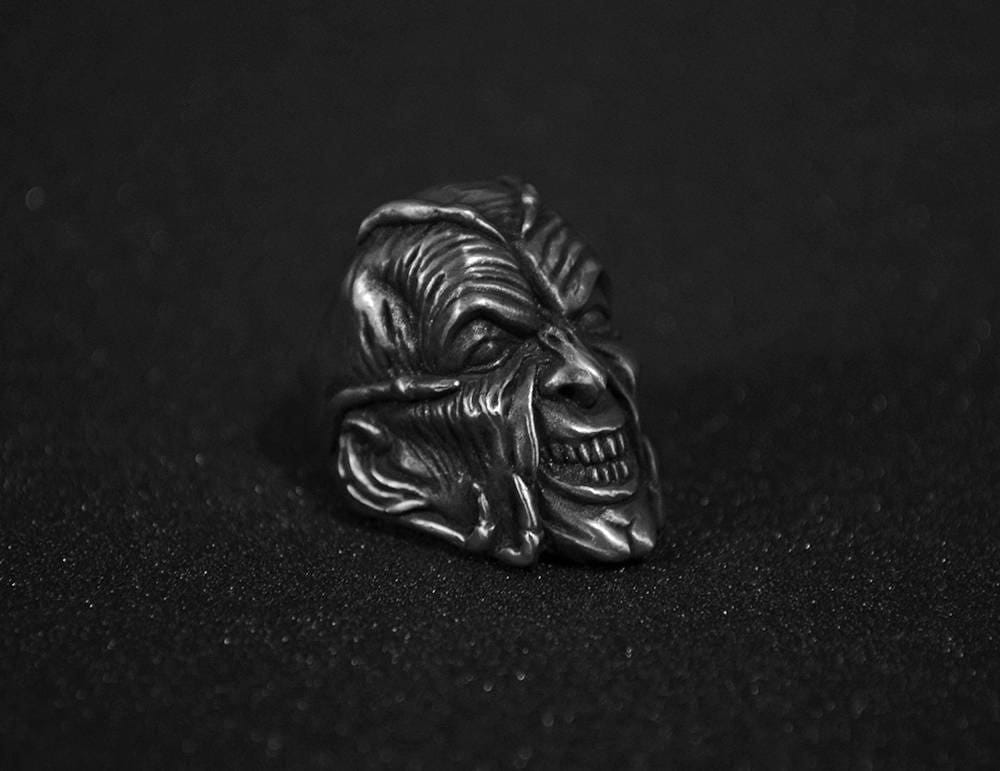Hand sculpted Jeepers Creepers ring : Oxidized lead free pewter, White Brass and Sterling Silver ring