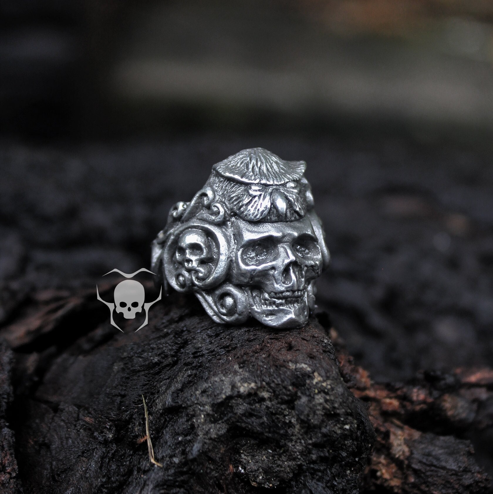 Indian Native american chief owl head skull ring, Ethnic skull rings, rebel biker ring, tribal head 