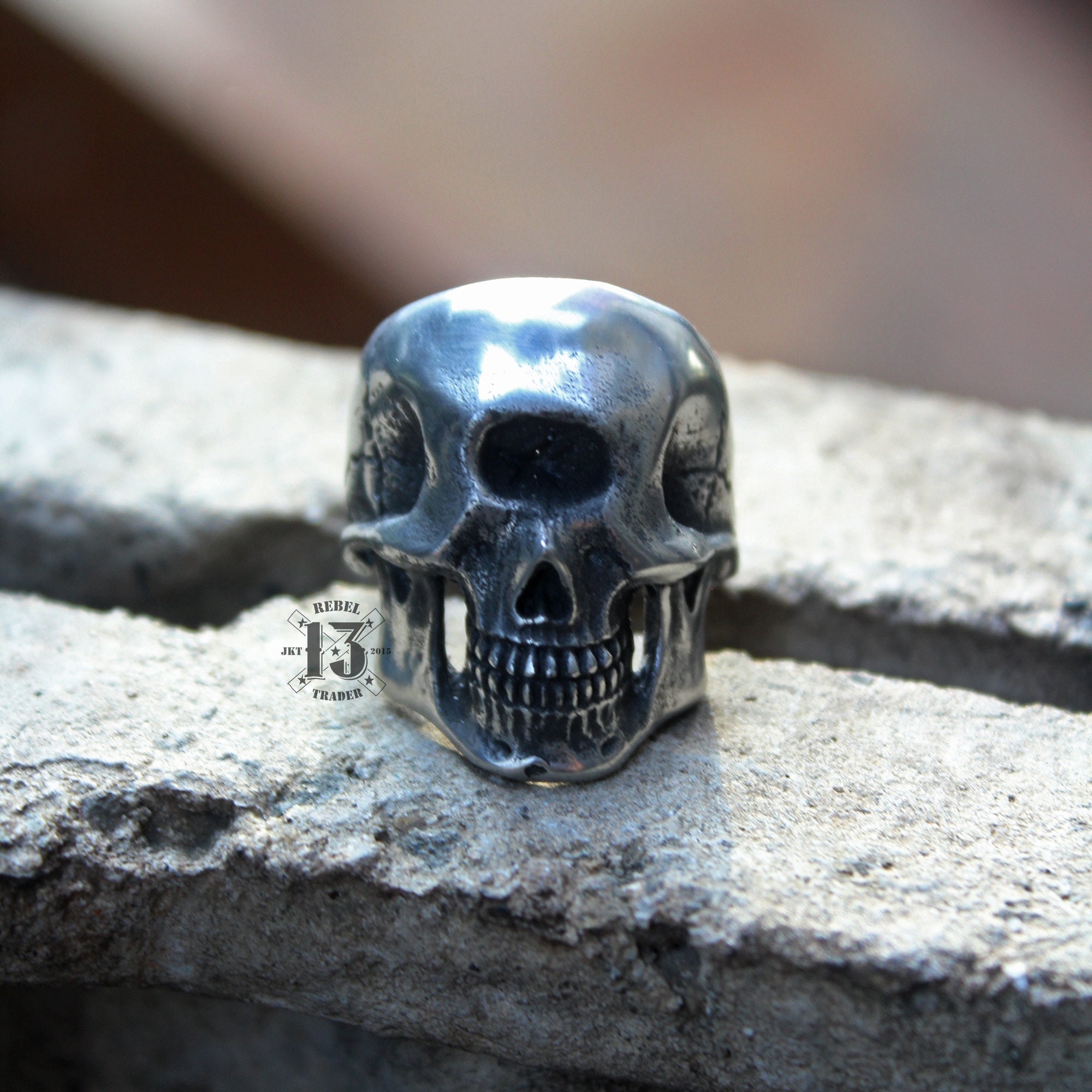 Hand Sculpted Cyclops Skull Pewter Ring : Oxidized Lead Free