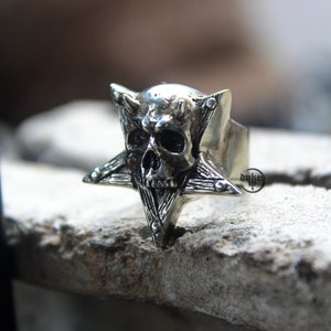 THE RITUAL Ring, Inverted Pentagram Ring, Skull Ring, Satanic Jewelry ...