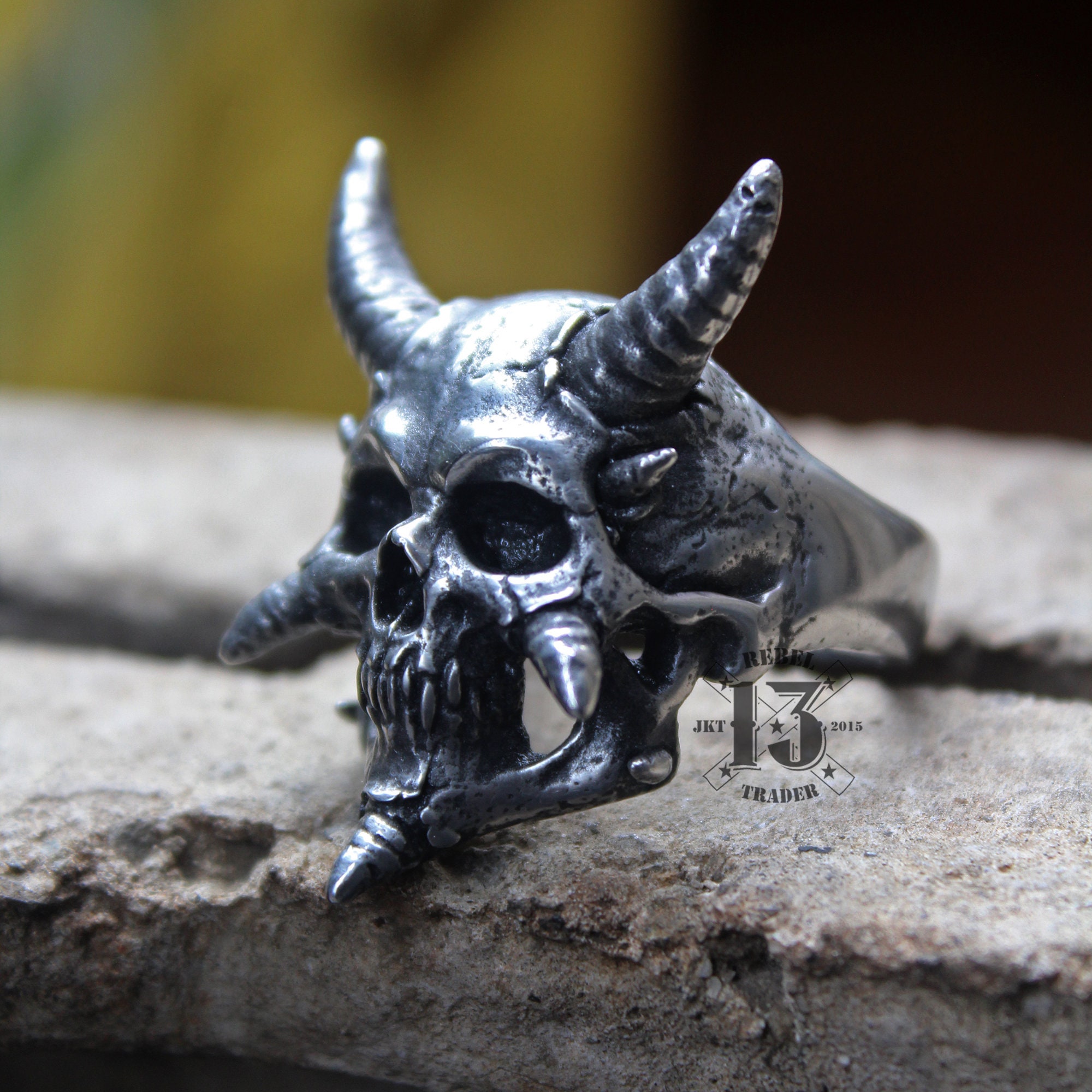 Skull Demonic Horns Ring, Beast Skull Ring, Devil Ring, Satanic