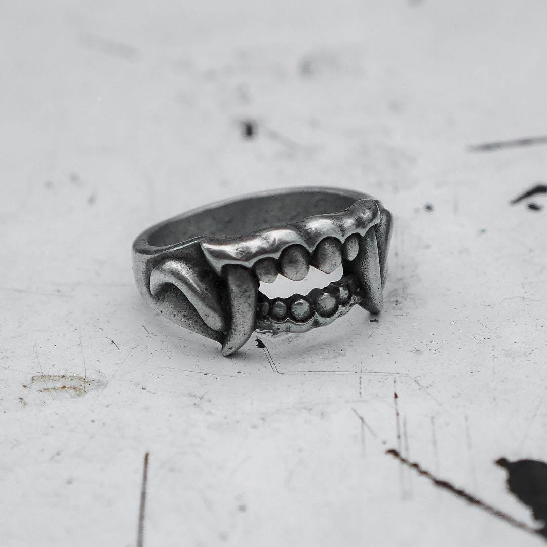 Hand Sculpted Balinese Folklore God Rangda Fangs Silver Ring. Oxidized ...