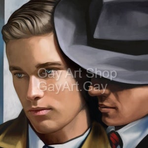 Art deco gay couple on canvas or framed print *READY to HANG* vintage painting repro