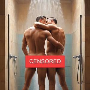 Hot Gay Shower Buds -- Gay Print on Canvas Naked Vintage Art Oil Painting Style Reproductions on Canvas (READY TO HANG)